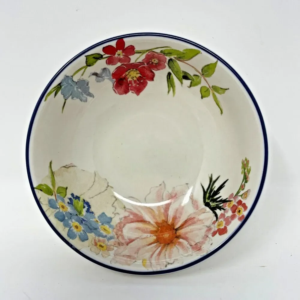 Pottery Barn Floral Ceramic Fruit Bowls Set of 4 Microwave Dishwasher Safe